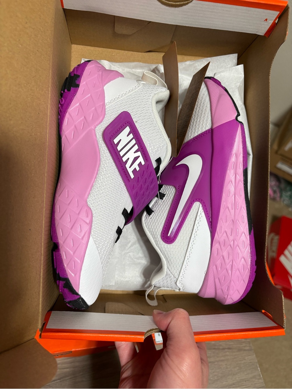 Size 2Y (PS) - Nike Kids Team Hustle D 12 White Vivid Purple Basketball Shoes